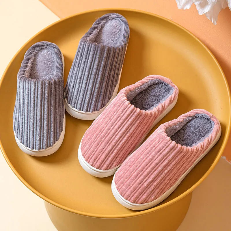 Striped Thick Fleece Warm Slippers