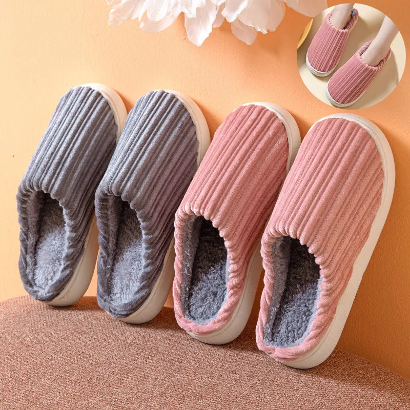 Striped Thick Fleece Warm Slippers