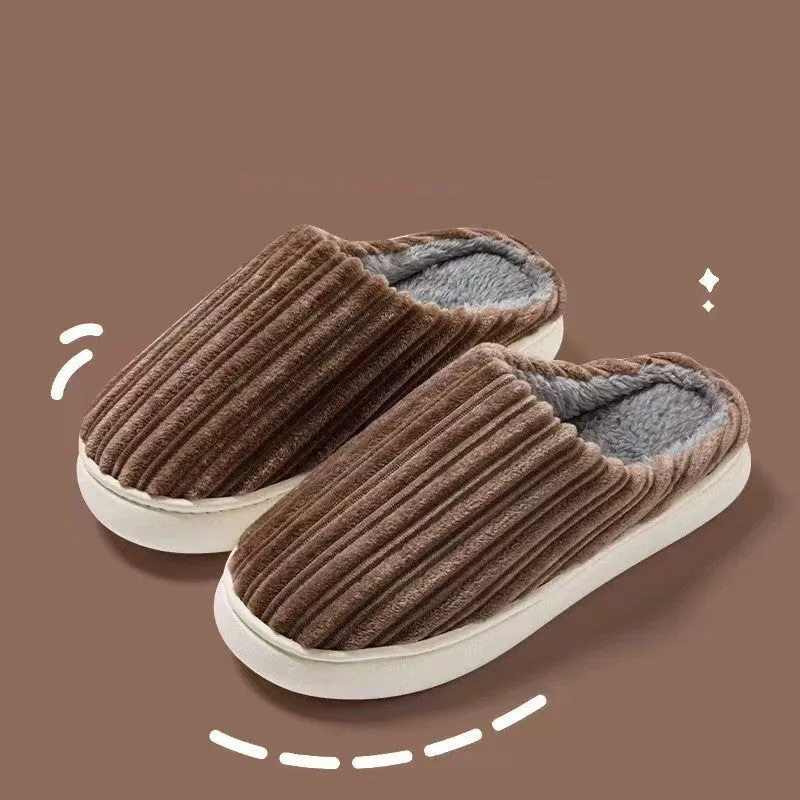 Striped Thick Fleece Warm Slippers