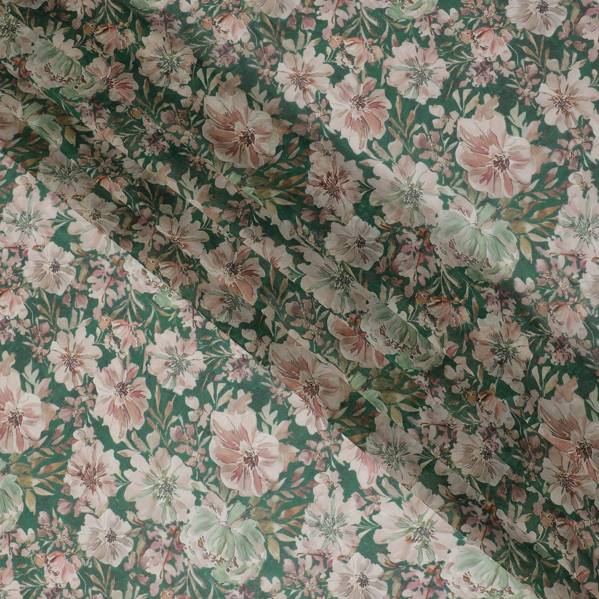 Verdant Blossom Viscose Crepe Fabric - 110cm Wide, Lush Floral Print, Online Shopping-D18108