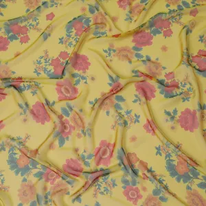 Vibrant Sunshine Yellow Floral Silk Chiffon Fabric, 110cm Width – Perfect for Summer Dresses and Scarves-D20094