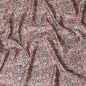 Vintage Floral Blended Cotton Lawn Fabric - Dusty Pink with Grey Botanical Print, 140 cms Width-D19167