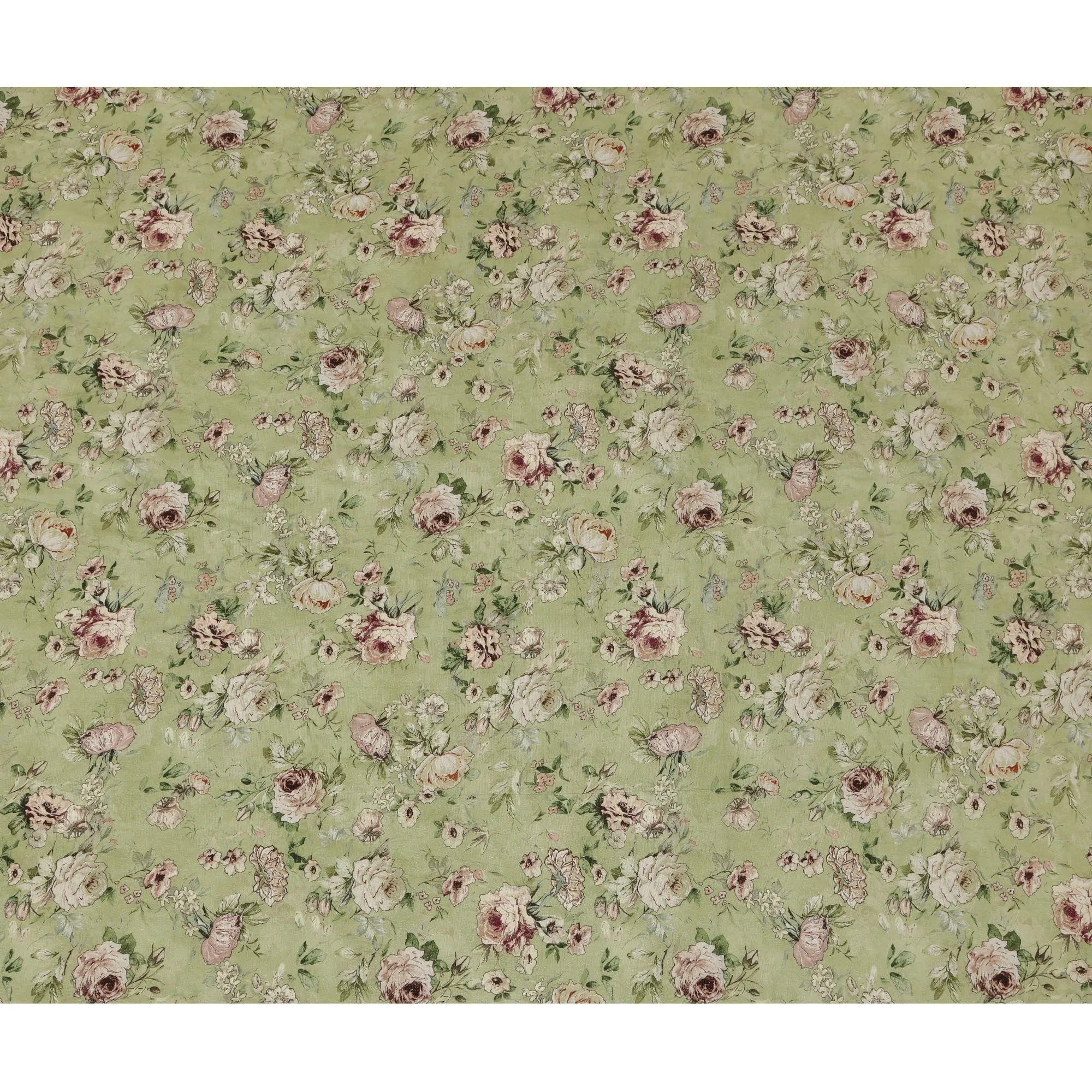 Viscose Crepe Fabric with Stone Work - Vintage Beige Floral on Olive Green, 110 cm Width-D20665