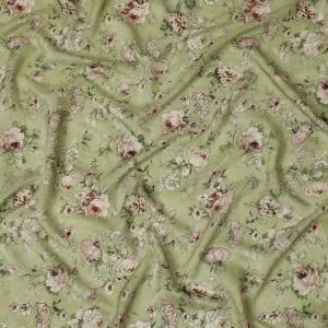 Viscose Crepe Fabric with Stone Work - Vintage Beige Floral on Olive Green, 110 cm Width-D20665