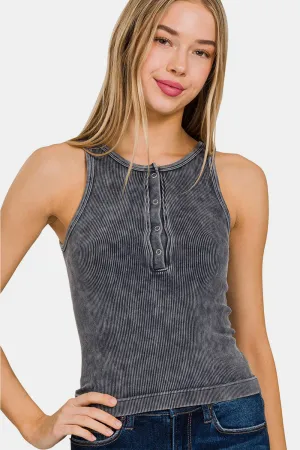 Washed Ribbed Half Snap Seamless Tank