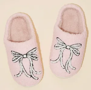 White Embroidered Ribbon Slipper