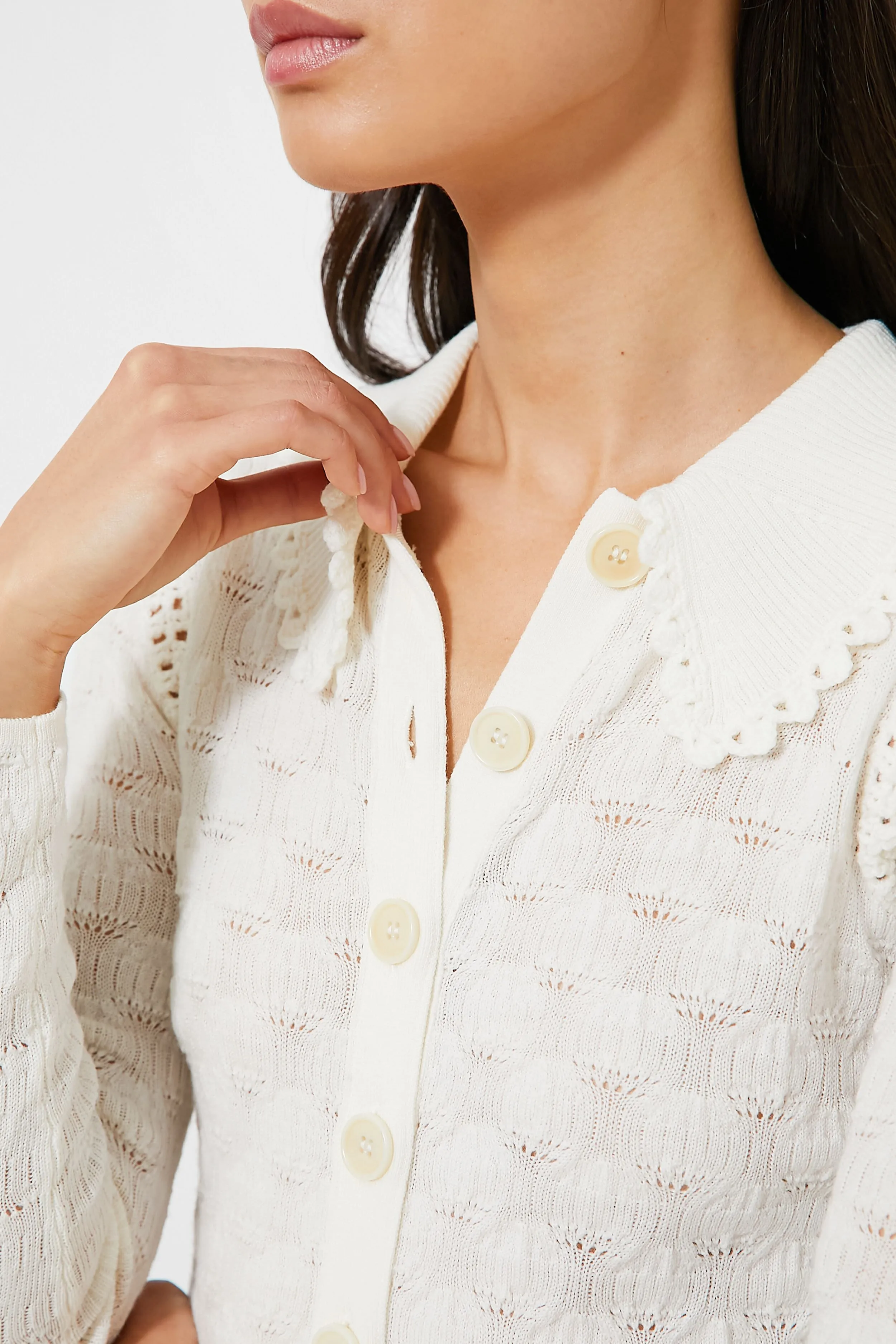 White Mila Pointelle Long Sleeve Cardigan