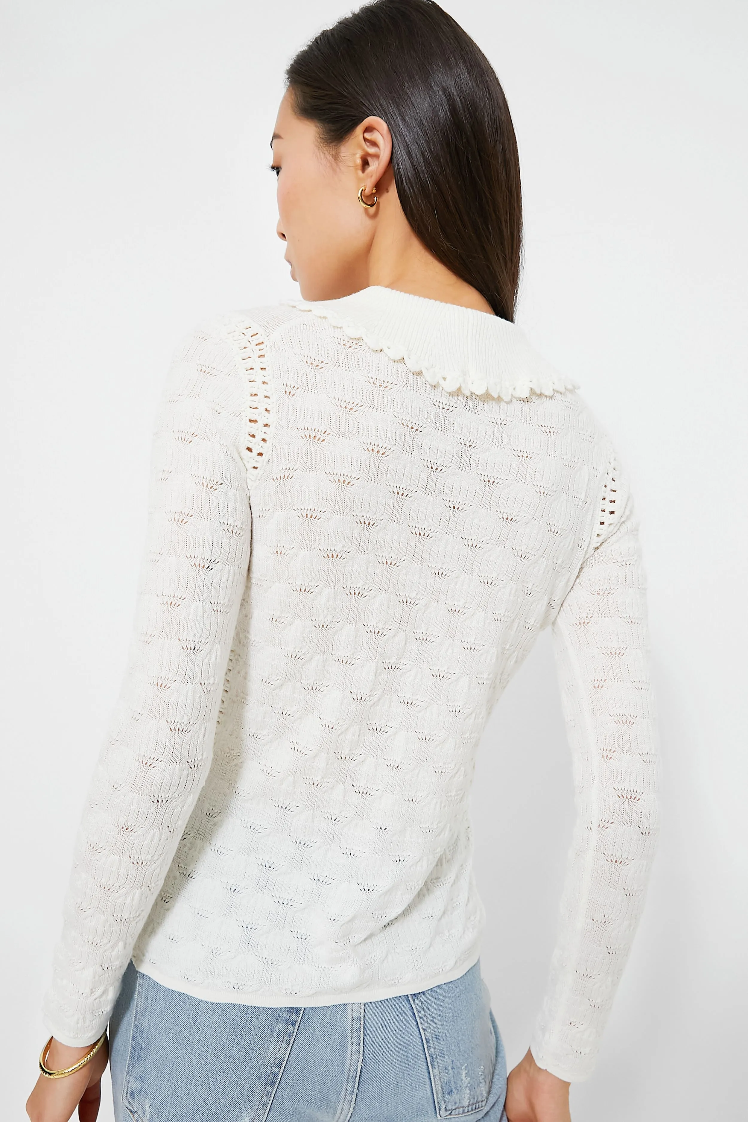 White Mila Pointelle Long Sleeve Cardigan