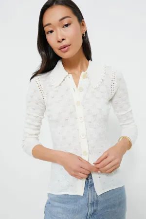 White Mila Pointelle Long Sleeve Cardigan