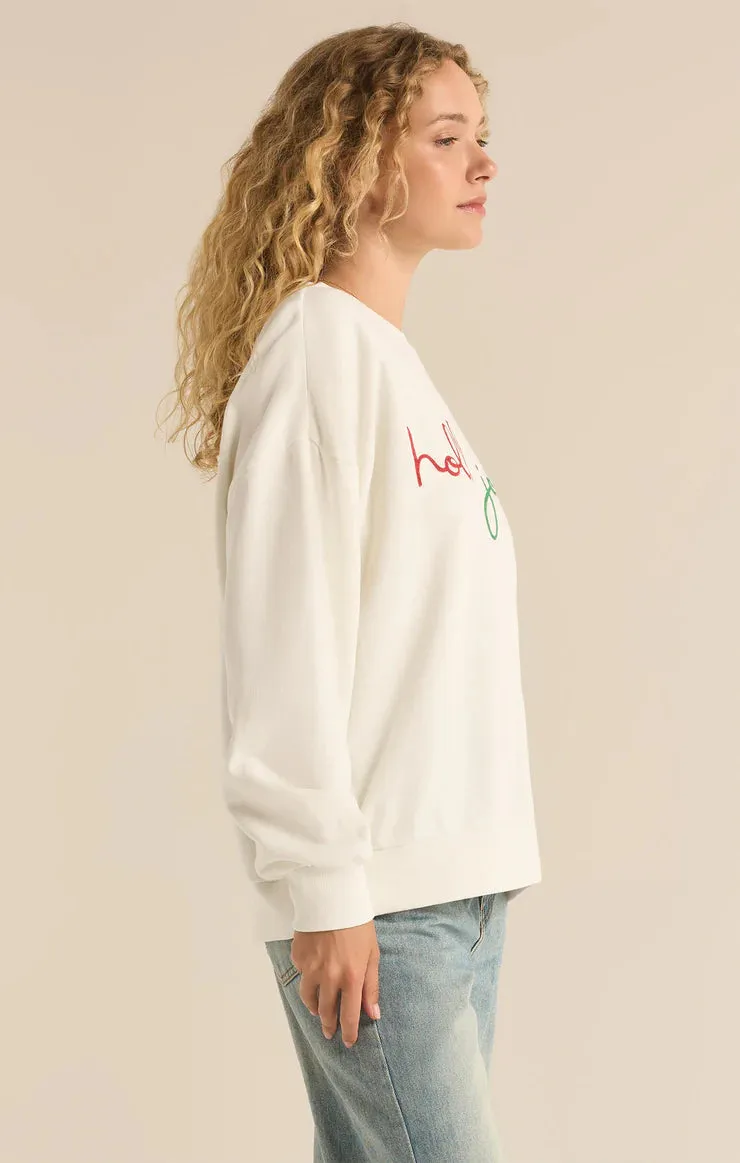 Z SUPPLY - HOLLY CREWNECK EMBROIDERED SWEATSHIRT