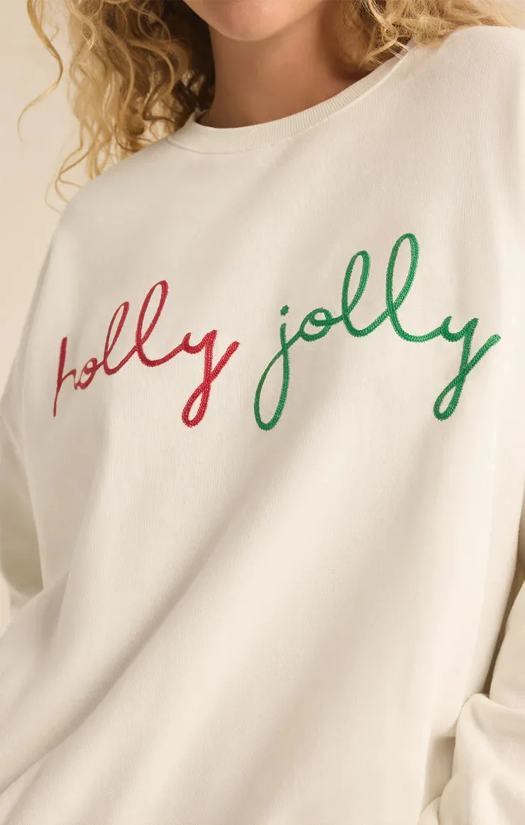 Z SUPPLY - HOLLY CREWNECK EMBROIDERED SWEATSHIRT